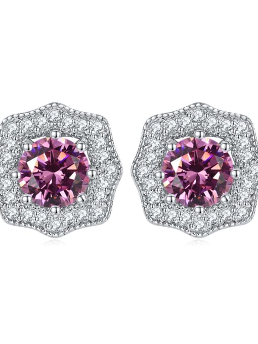 Pink [October] 925 Sterling Silver Birthstone Hexagon Dainty Stud Earring